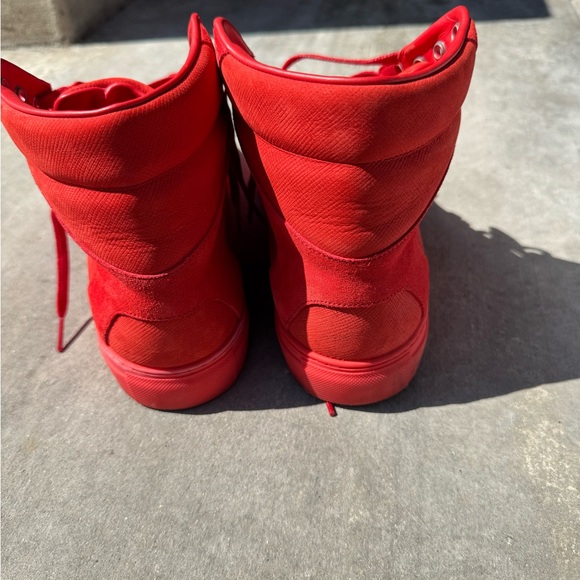 Balenciaga Men's Red Nu-buck Suede/Rubber Hi Top Sneaker - Picture 3 of 9